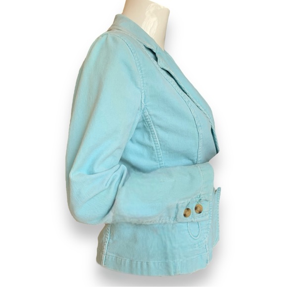 STYLE & COMPANY SHORT SINGLE BREASTED BLUE CORDUROY BLAZER. WOMEN’S PETITE MED - Picture 3 of 5